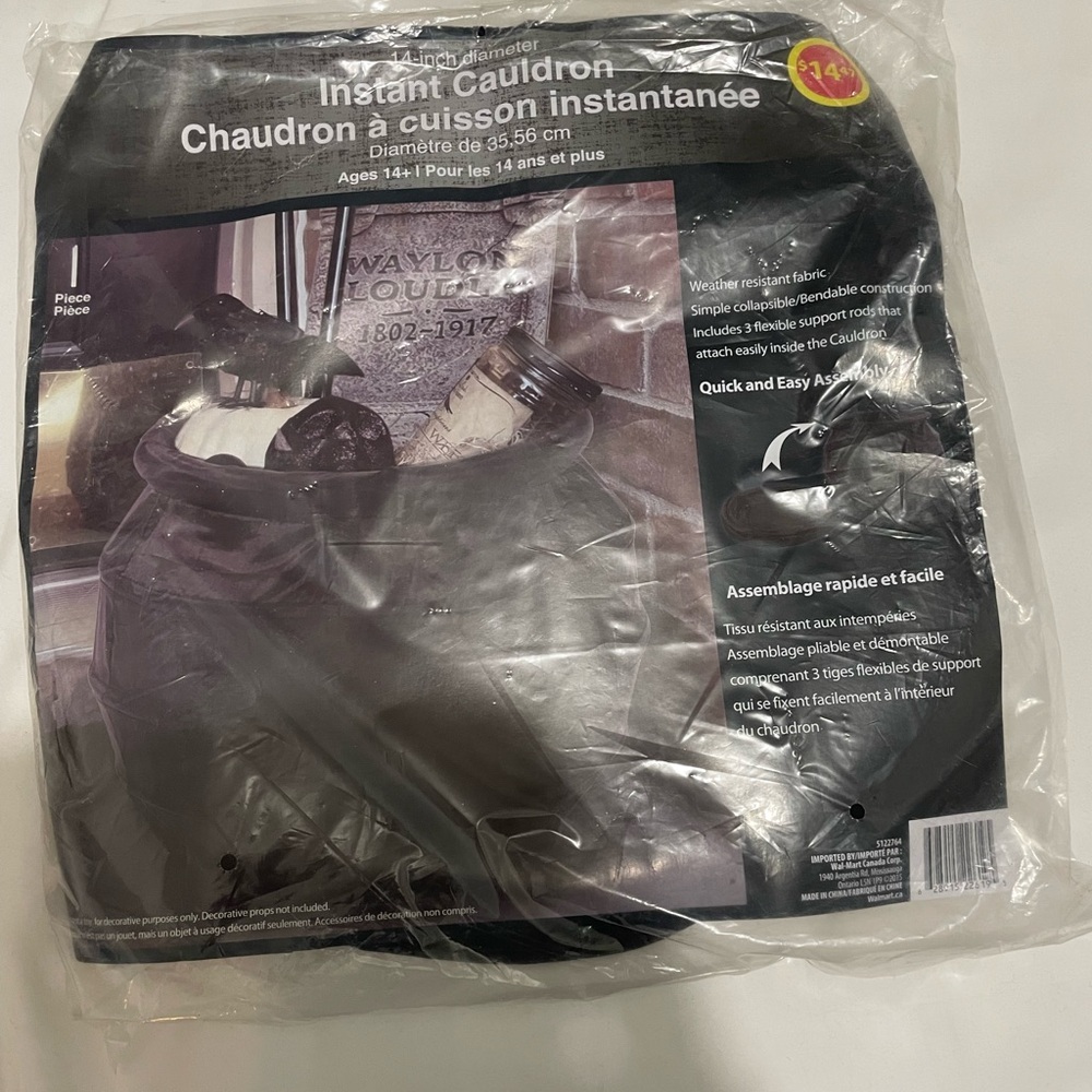 14 inch Instant Couldron weather resistant fabric Halloween decor black